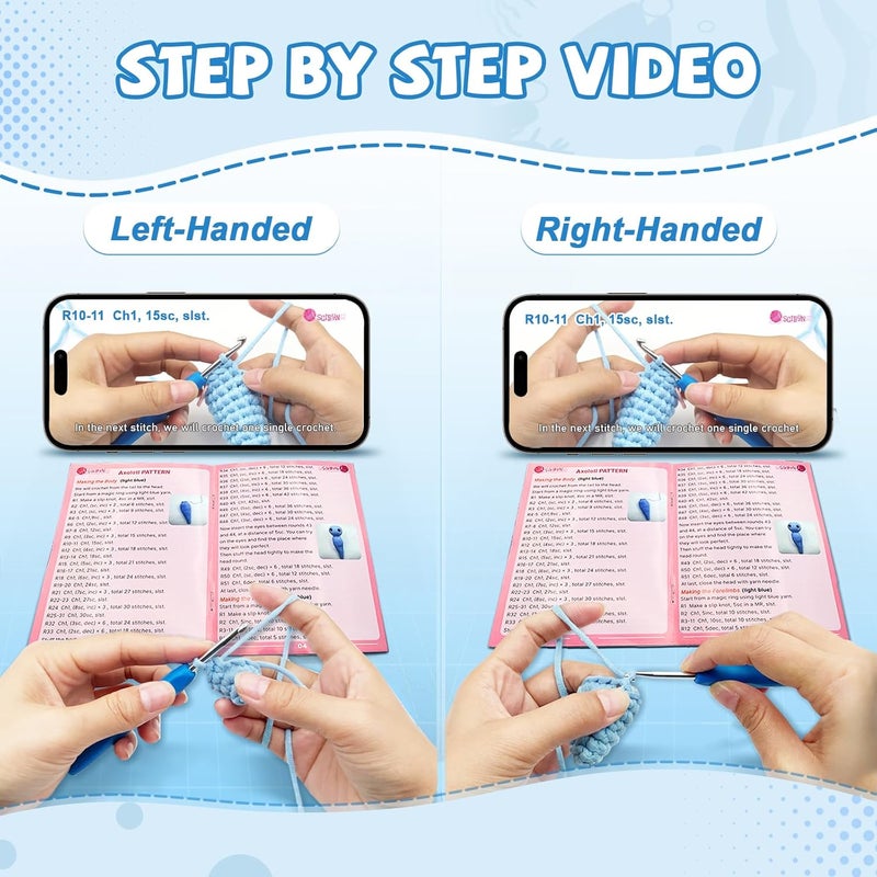 SGIBYN Crochet Kit for Beginners, 11.8 Inch Large Axolotl Amigurumi Crochet Kit with Step-by-Step Video Tutorials, Easy Animal DIY Knitting Craft Kit for Women, Teens & Adults - Image 3